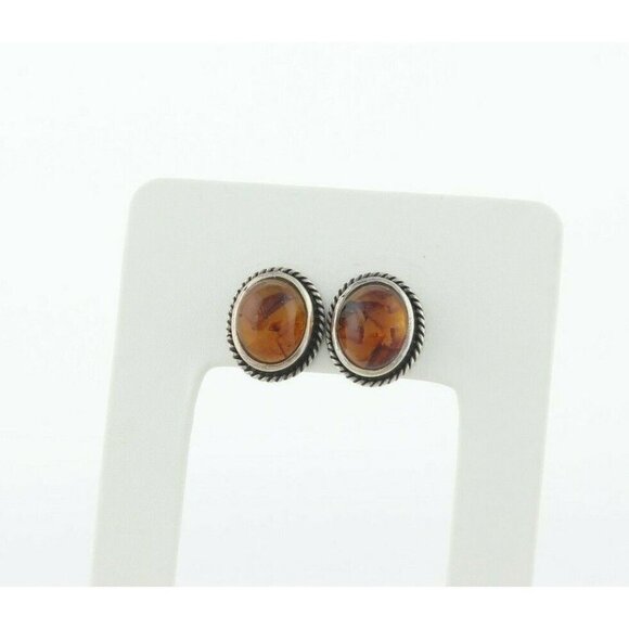 Sterling Silver Amber Stud Post Earrings - Picture 5 of 6